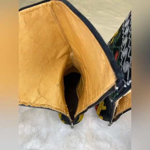 ⚡️Stunning Vintage 90s Neon Floral PSYCHEDELIC Embroidered Kilim Art Heeled Boot - Picture 14 of 16